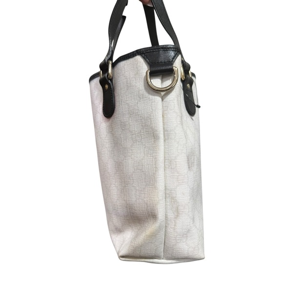 Vintage Gucci GG Canvas Tote Bag White Monogram Black Leather Trim - Picture 5 of 12